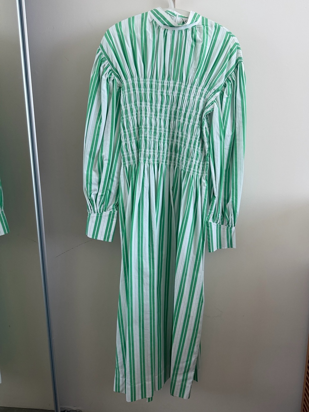 Ganni Green Stripe Cotton Smock Dress, Size 36, Worn Once